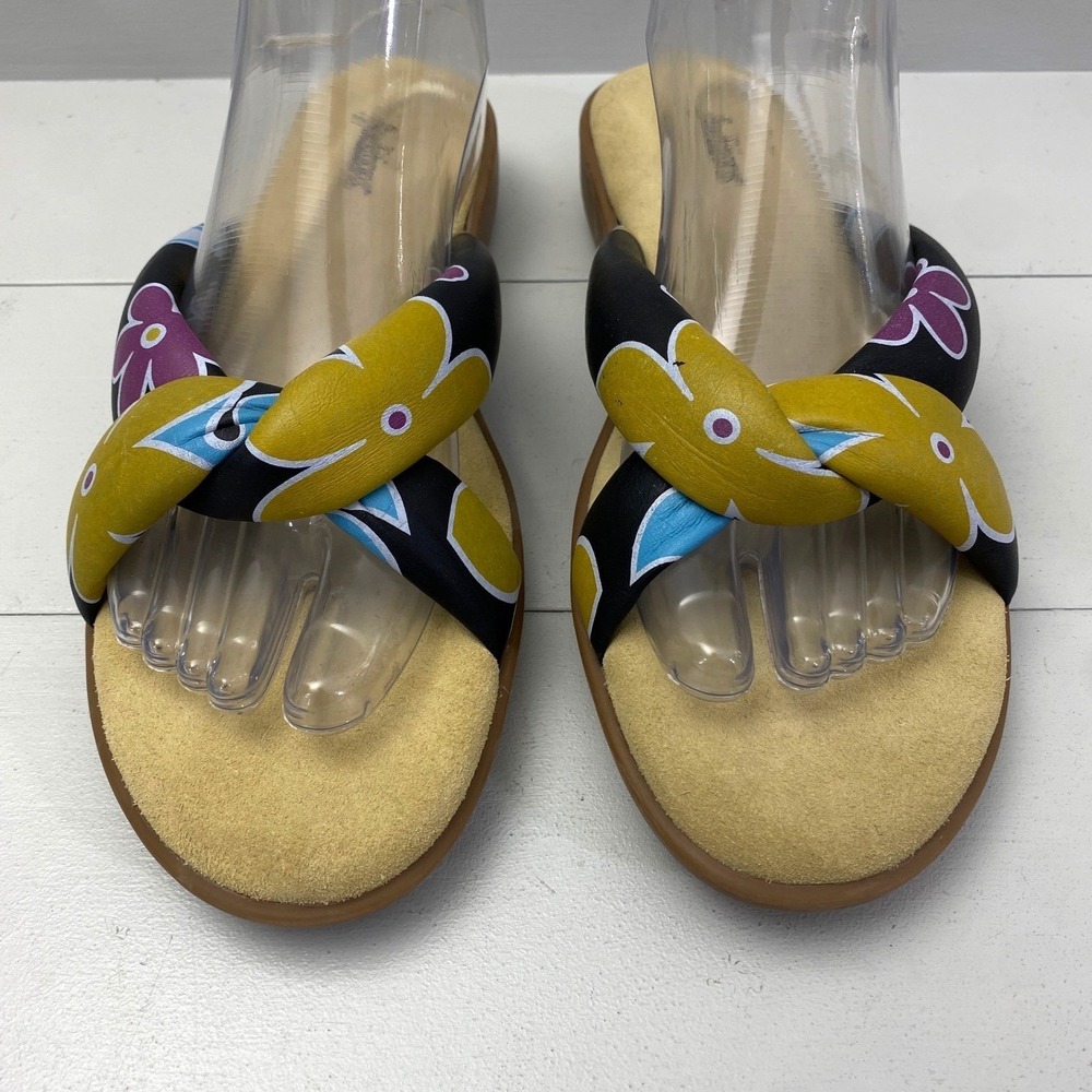 Y2K Auditions Floral Twisted Strap Slide Sandals Womens 10N Leather Boho Groovy